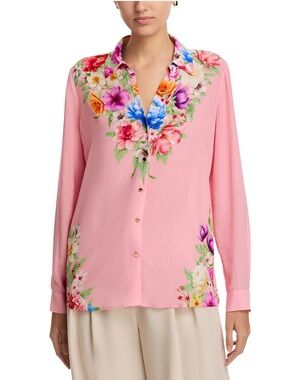 Elie Tahari NWT Madeline Diamond Floral Pink Floral Button Up Blouse. Runs big.